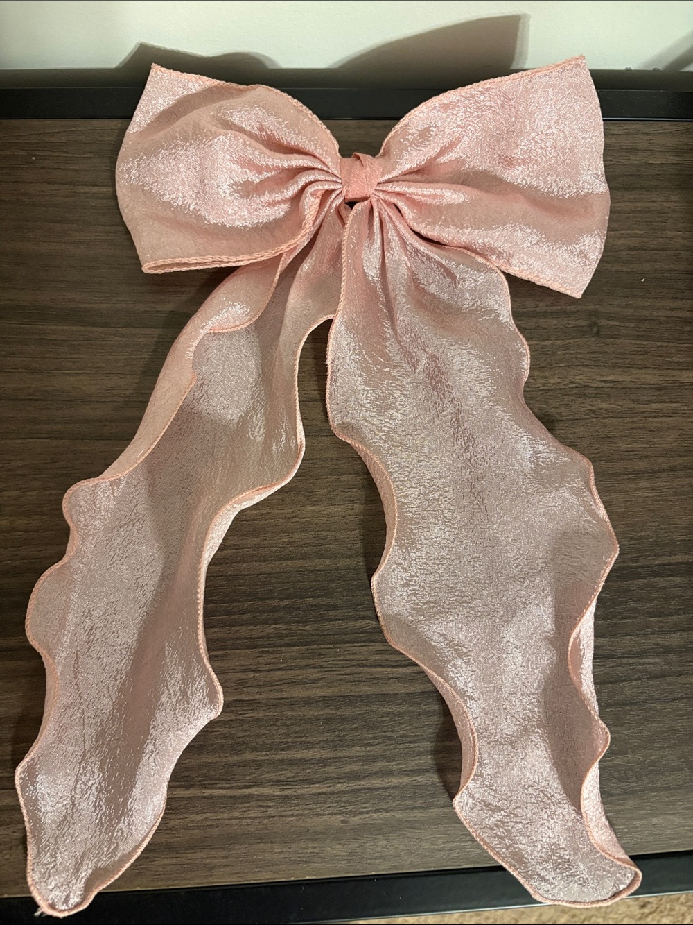 Amazon Light Pink Shimmery Hair Bow with Long Ribbons